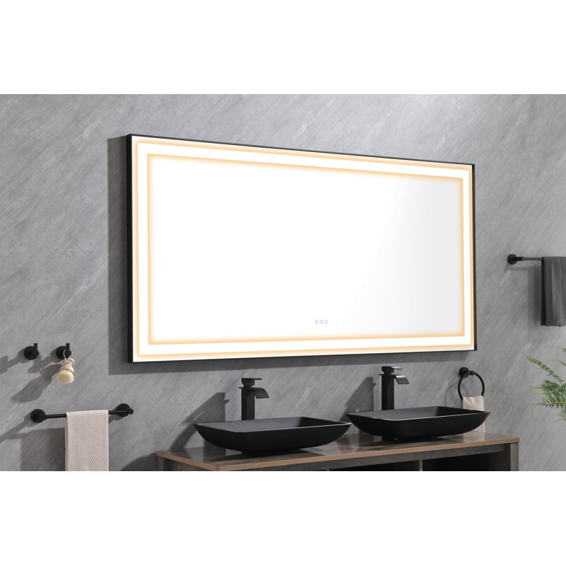 Miroir de salle de bain avec cadre en métal pour mur, 36 po x 72 po, Noir, noir, noir, noir