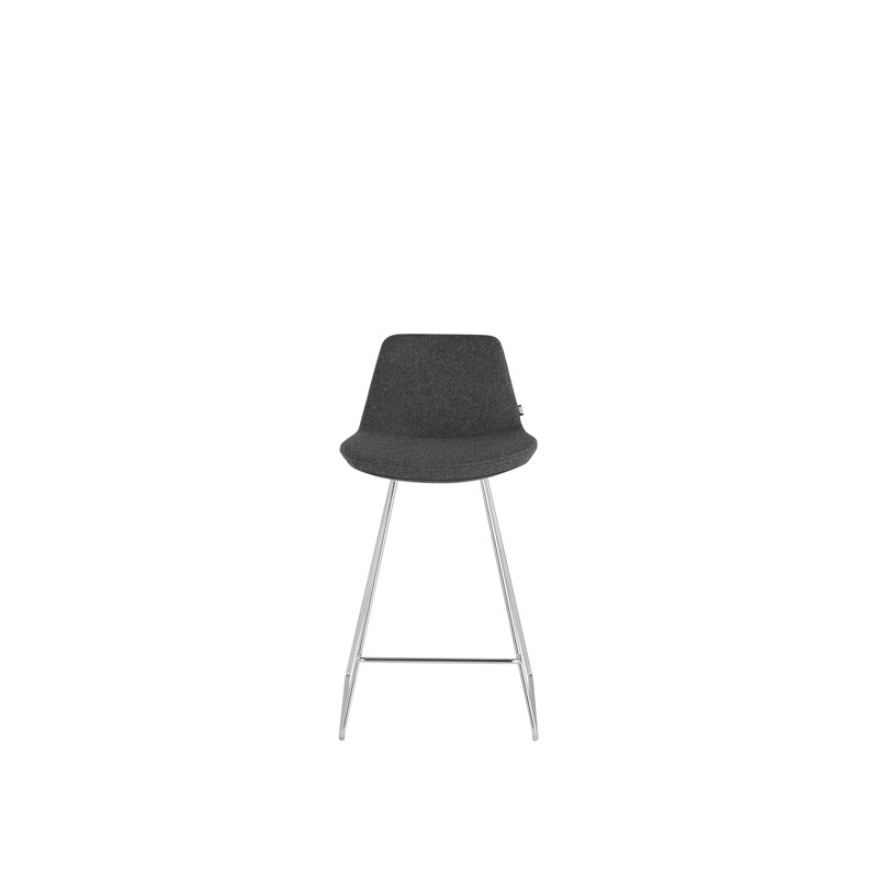 Upholstered Counter Stool with Metal Frame, Dark Gray, Chrome, Counter Stool (24" Seat Height)