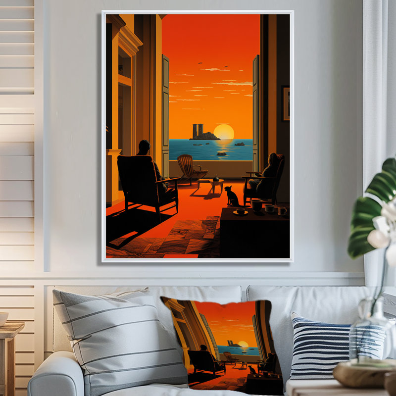 «Window View Sunset Ocean Horizon - Coastal Sunset», art mural, H 20 po x l 12 po x P 1 po, Toile encadrée flottée blanche