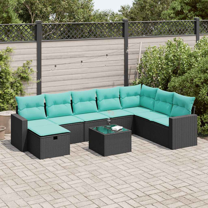  Ensemble de canapé de patio 9 pièces avec coussins en rotin de polyester noir