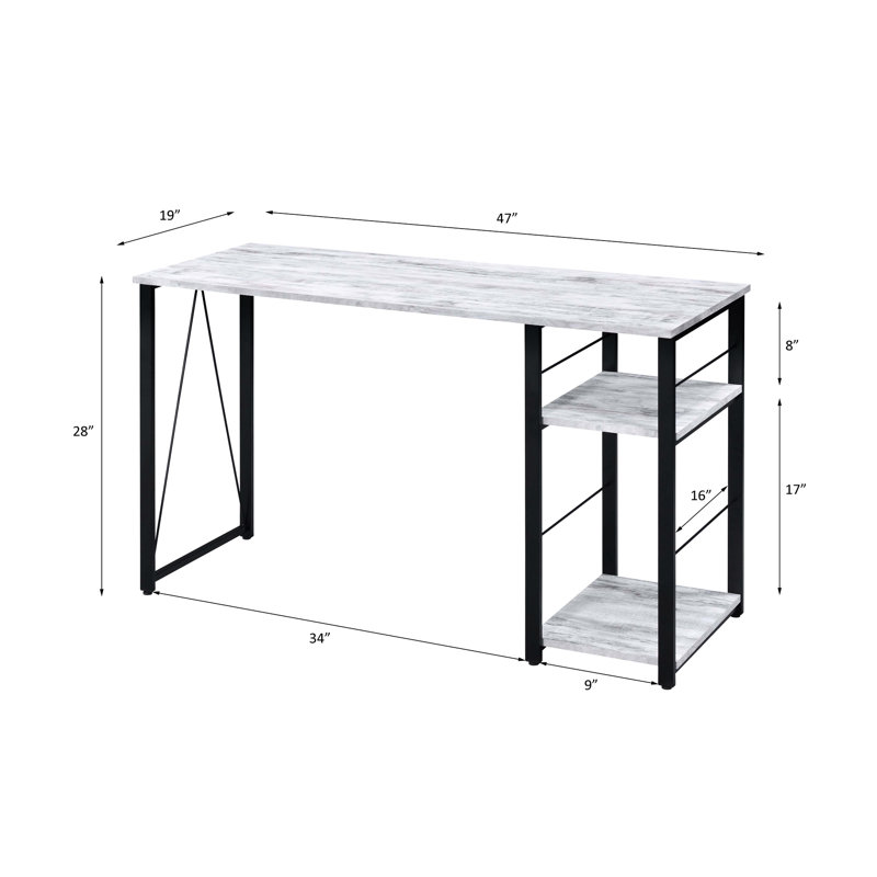 Antique White & Black Desk With 2 Tier Shelf And Solid Metal Open Base Stable, Antique White/Black