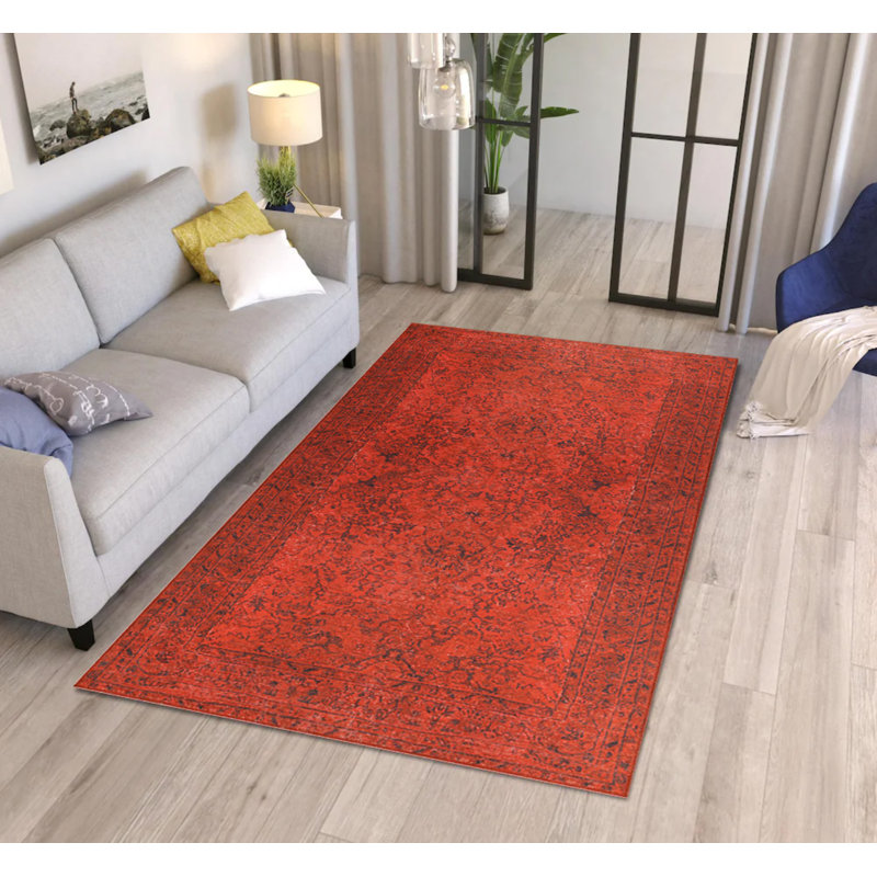 Tapis décoratif rouge à motif oriental rétro, Rectangle 8 pi 3 po x 11 pi 6 po