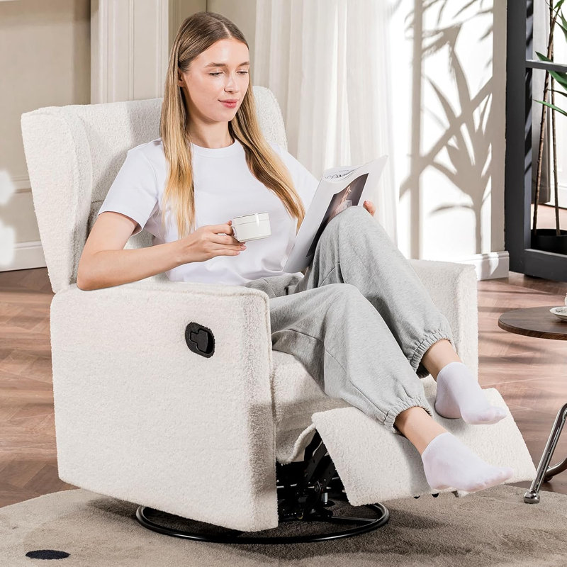 COMHOMA Nursery Rocking Chair Teddy Upholstered Swivel Rocker Recliner Manual Glider Reclining Chair For Living Room Bedroom Offices