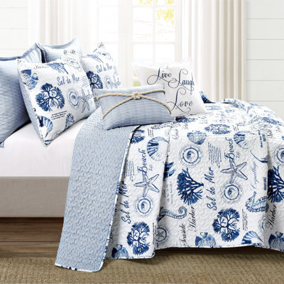 Winston Porter Ensemble de courtepointe en coton bleu Philomena et