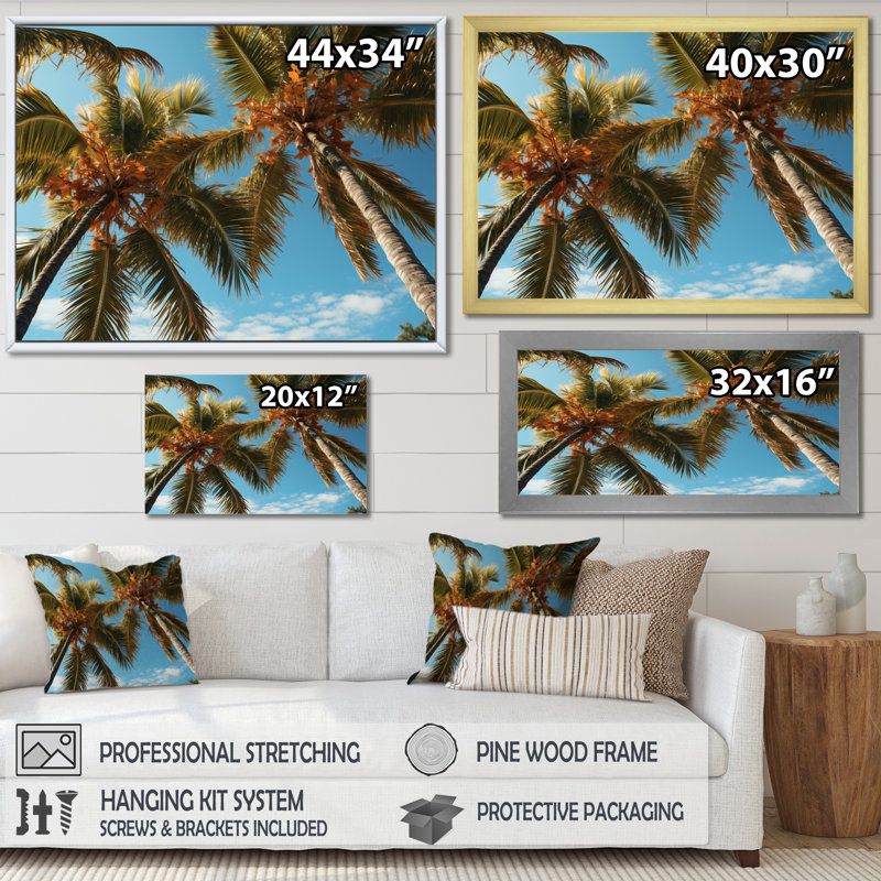 «Yellow Palm Trees Field V», reproduction sur toile, H 24 po x l 32 po x P 1 po, Cadre naturel flottant