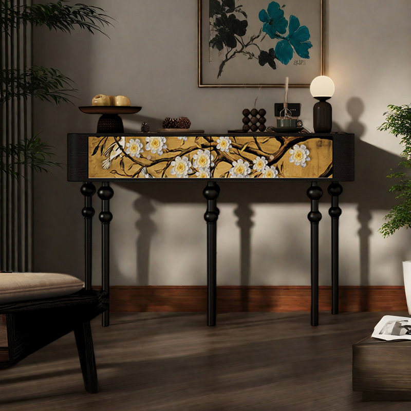 Console en bois à motif floral