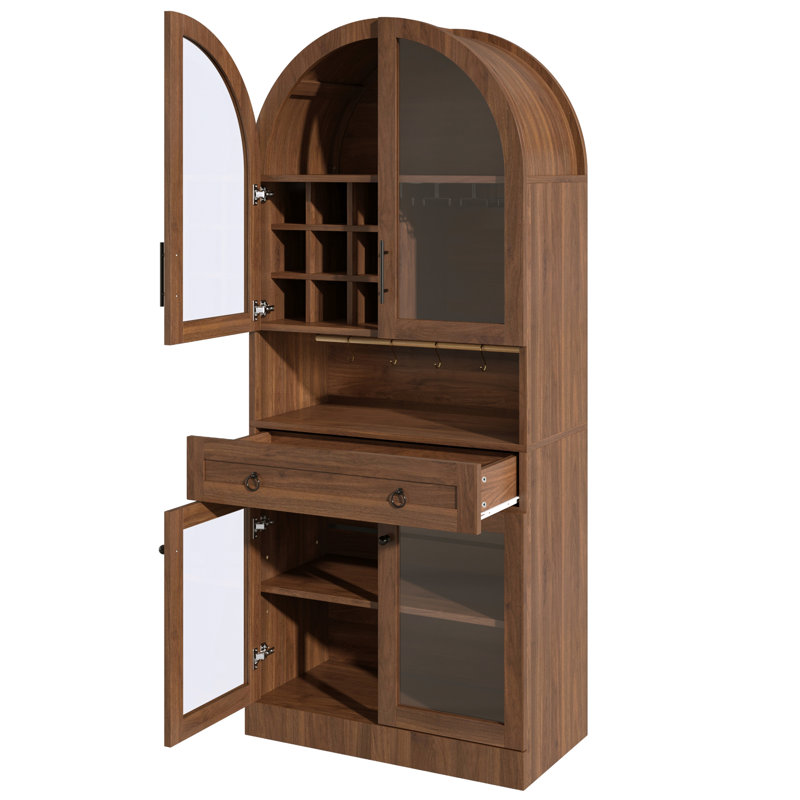 Vitrine de rangement arquée 75 "avec porte-bouteilles, Walnut