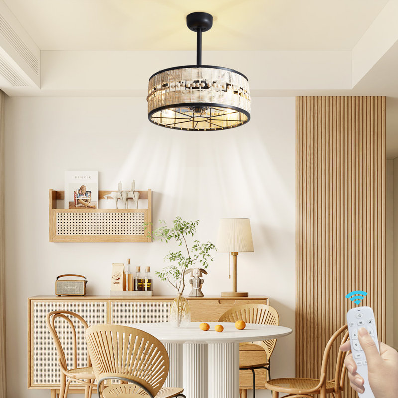 Ventilateur de plafond à cage de style bohème Atef 18,11 po avec éclairage et télécommande inclus