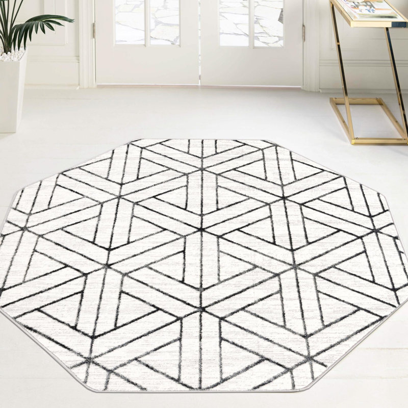 Tapis d'intérieur en polyester tissé à la machine octogonal Eshin, Octogone 5 pi 3 po