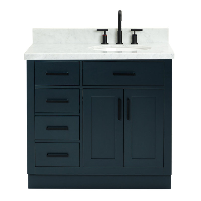 ARIEL HEPBURN 37 IN RIGHT OFFSET RECTANGULAR SINK VANITY 1,5 IN, Right, Oval, Midnight Blue