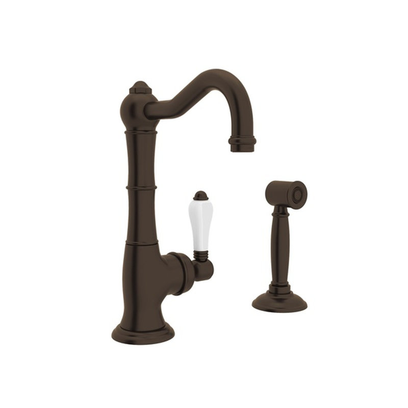 Cinquanta Kitchen Faucet With Side Spray, Tuscan Brass/White