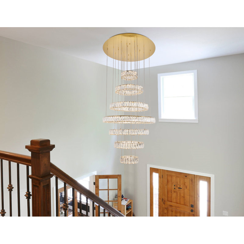 Steveson 7 - Light Dimmable LED Tiered Chandelier, Gold, 38" H x 34" W x 34" D