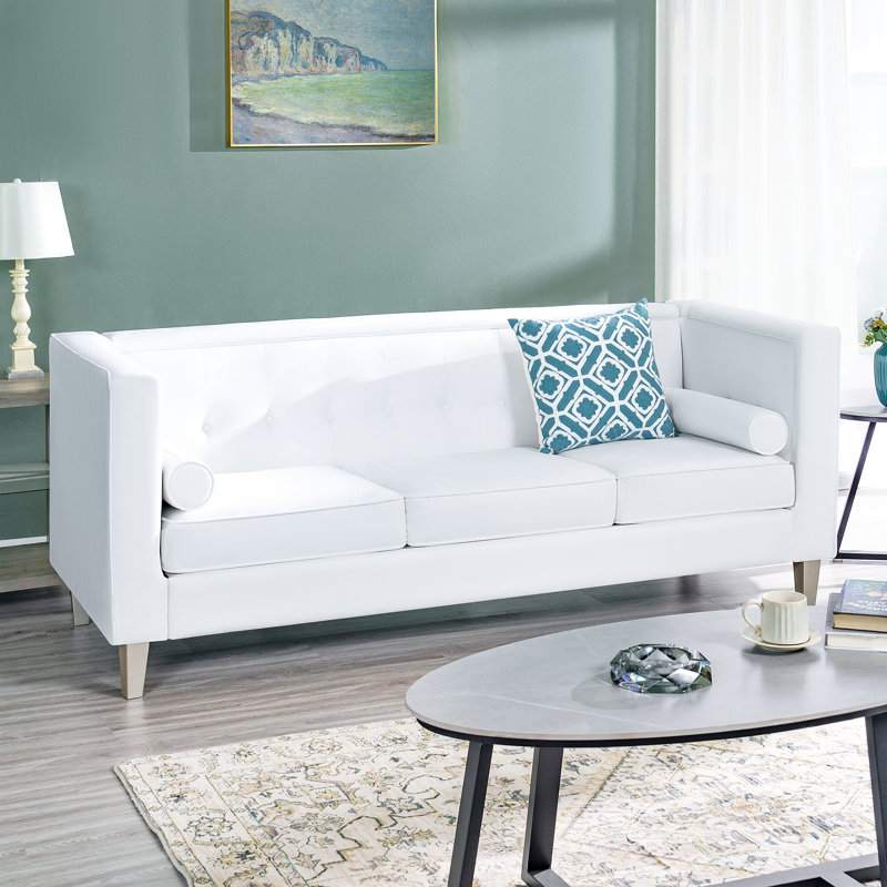  Canapé en velours Ezriah Mid Century, Velours blanc