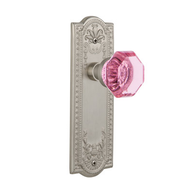 Pink Crystal Waldorf Interior Mortise Door Knob with Meadows Long Plate