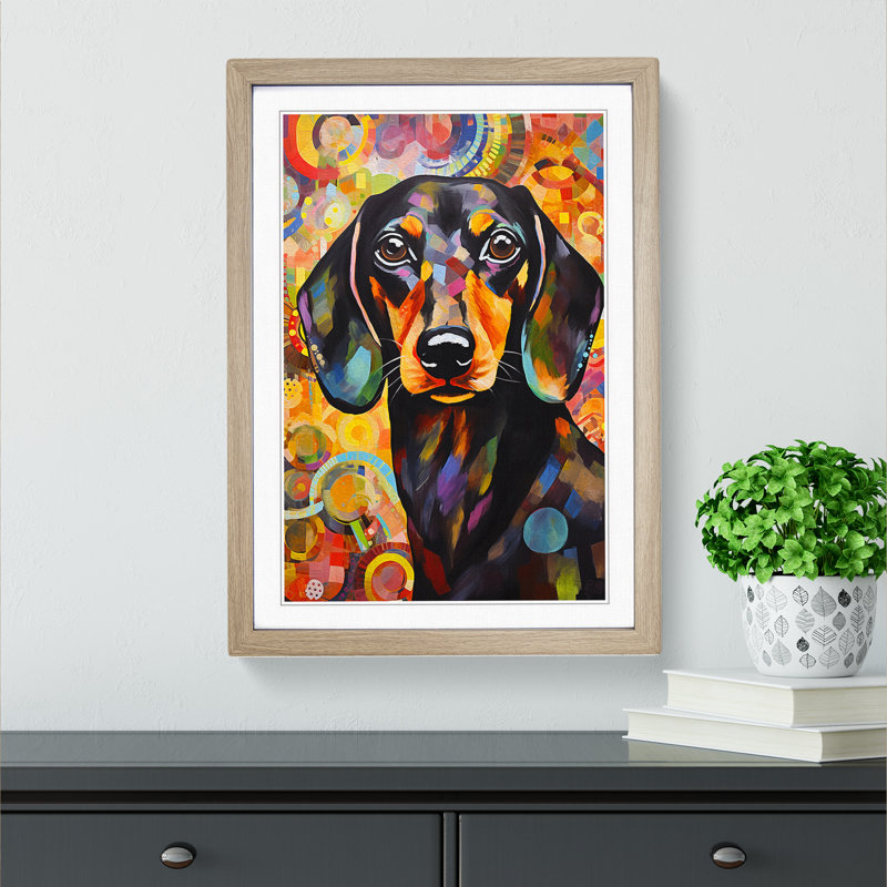 Dachshund Abstract - Framed Print, Oak, 34cm H x 25cm W x 2cm D