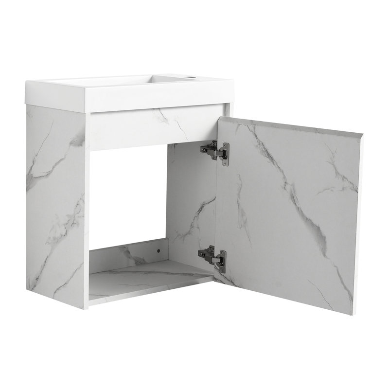 Meuble-lavabo flottant de 20 po avec lavabo en résine et porte à fermeture en douceur - Unité de salle de bain moderne de style contemporain