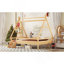 Lit plateforme double avec escalier, structure de lit simple en bois massif, profil bas et design amusant enfantin, naturel-129865051