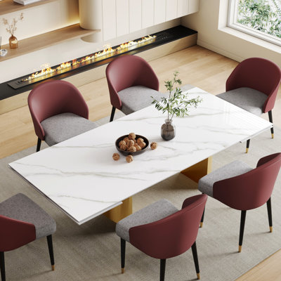Ensemble de salle à manger 9 pièces Andrik avec table en pierre frittée extensible 94,5 po et 8 chaises pour 8-10