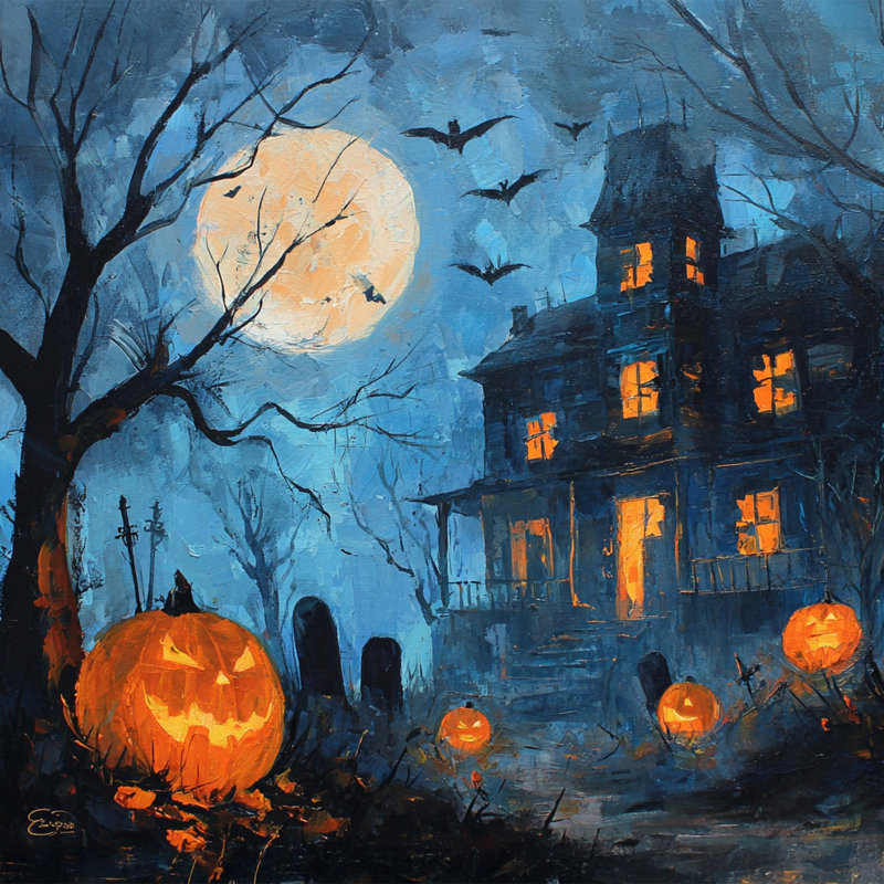 Art mural sur toile Haunted Pumpkin Night, H 30 po x l 30 po