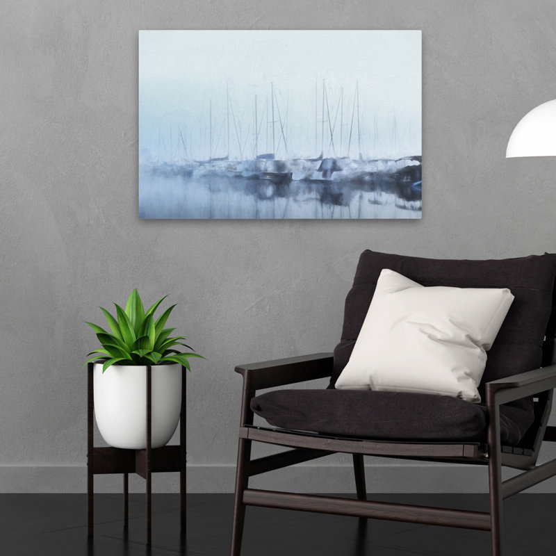 Misty Marina - voiliers côtiers dans la brume, art paisible, H 16 po x l 24 po