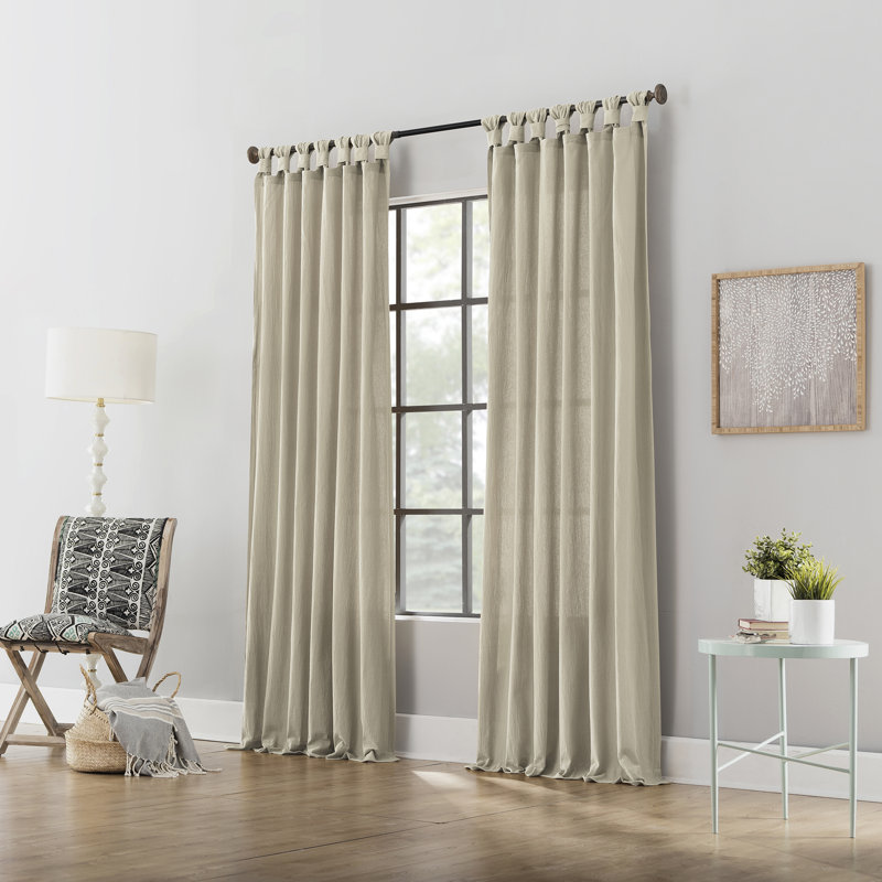 Panneau de rideau semi-transparent avec pattes en coton délavé Archaeo Sarro, L 52 po x L 63 po, Avoine