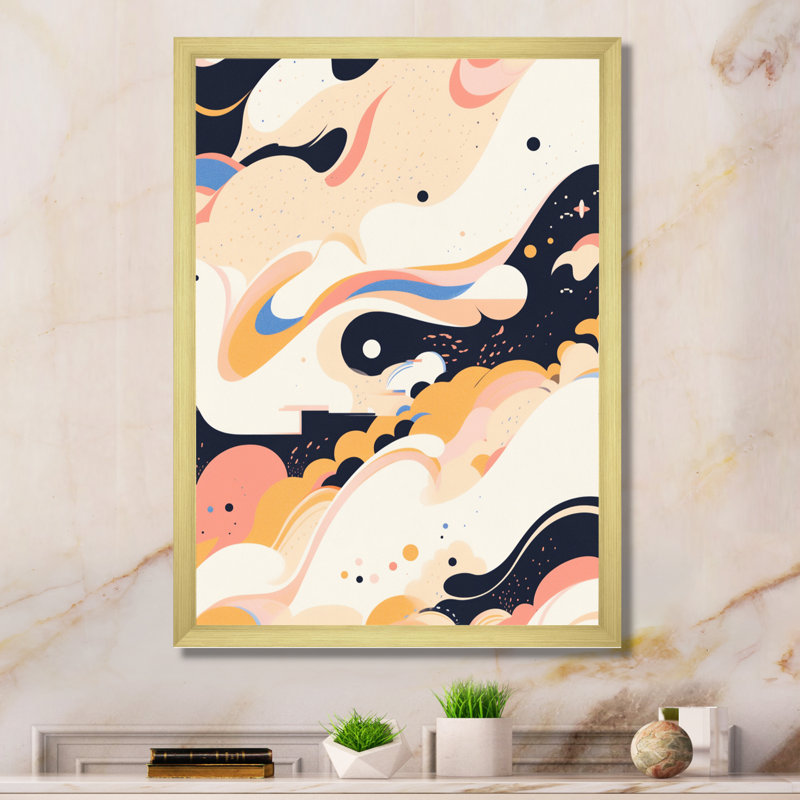 Abstractions symétriques beiges noires sur toile, Cadre doré à une seule photo, H 32 po x l 16 po x P 1 po