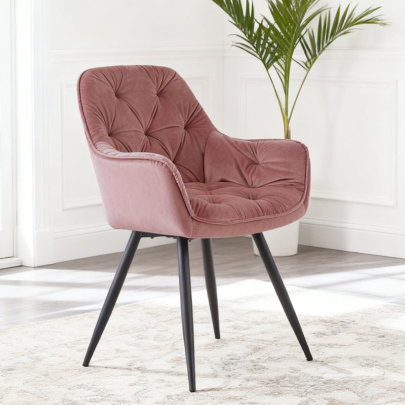 Irie Single Velvet Upholstered Dining Chair with Arm, Rose