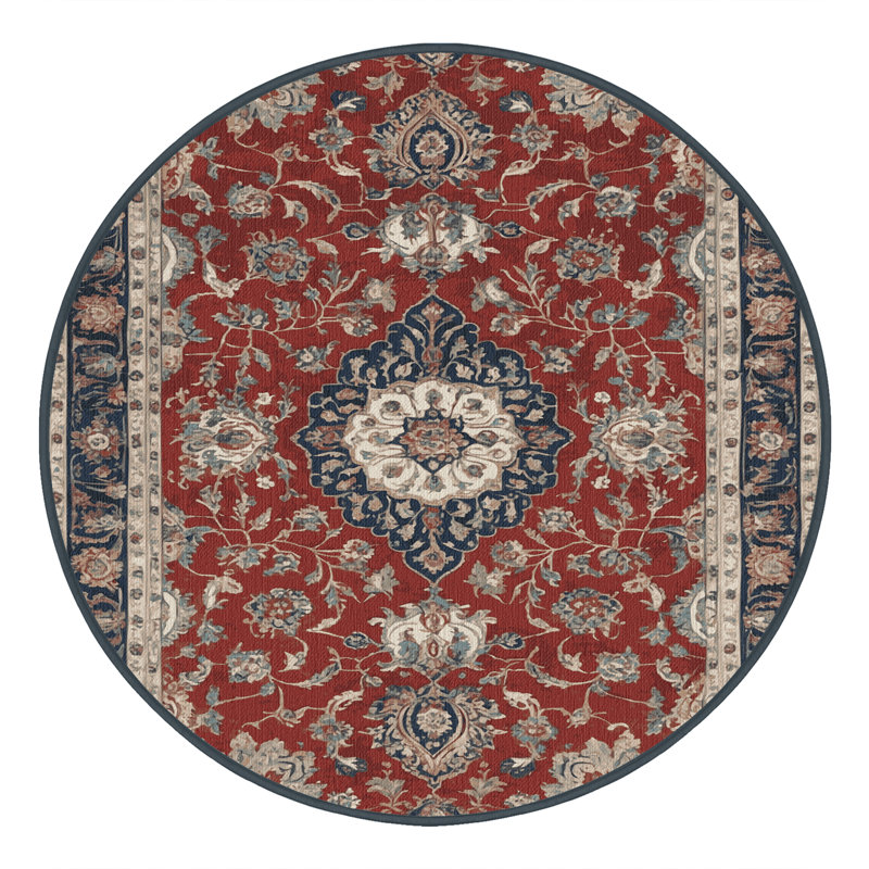 Machine Washable Persian Brown Area Rug, Round 7'