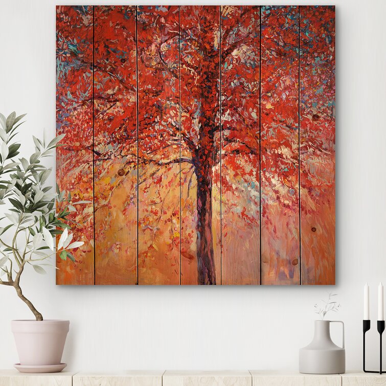 Autumn Colored Forest Treescape XXXVII - Unframed Painting Print on Wood