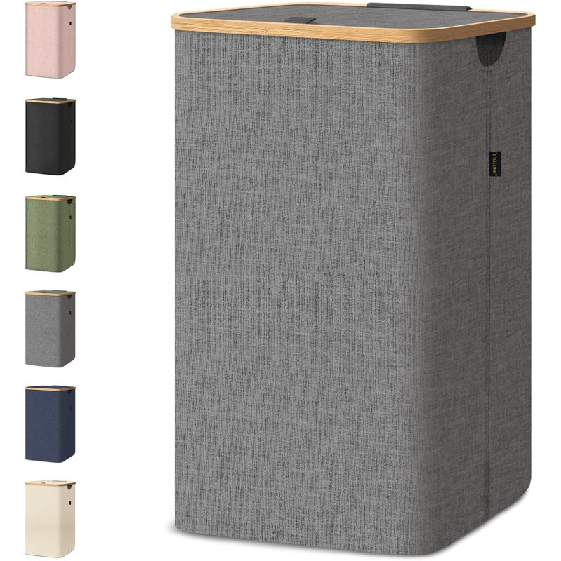 Tall Laundry Basket with Lid and Bamboo Handles