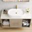Meuble-lavabo de 22,8 po en céramique blanche, lavabo vasque ovale avec corps à rayures verticales, bonde centrale et ensemble escamotable, meuble-lavabo à comptoir sec en céramique avec rayures, haut, décor éclaboussant