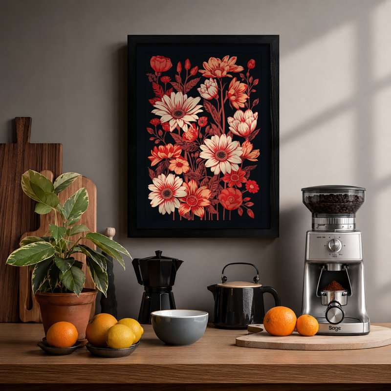 Garden at Dusk Botanical - Framed Print, A2 - 59.4 x 42.0 cm, Black