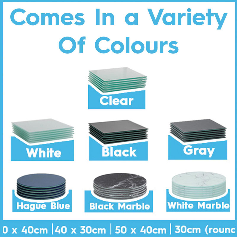 Harbour Housewares - 12pc Round Glass Placemats & Square Coasters Set - 30cm, Black