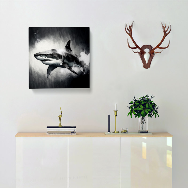 Shark Gestural Art No.1 - Wrapped Canvas, 35cm H x 35cm W x 3cm D