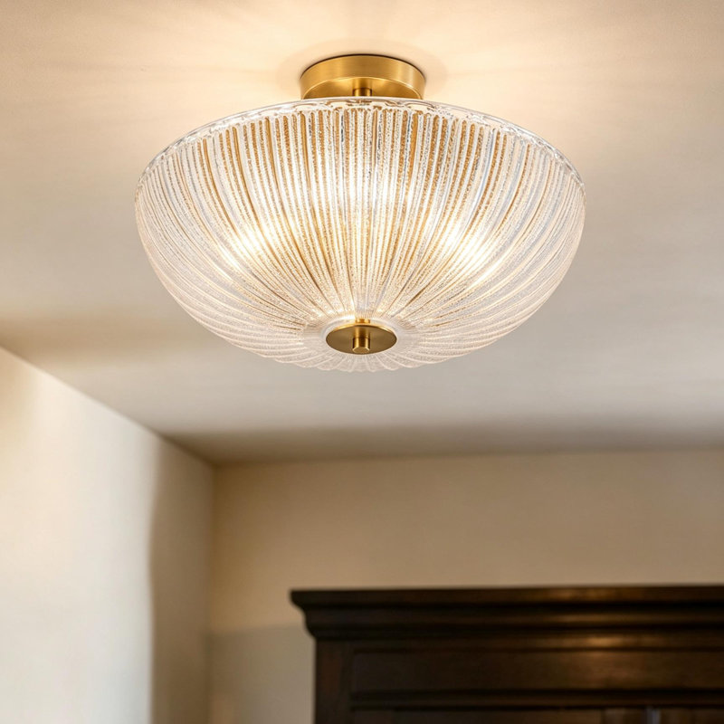 Plafonnier semi-encastré en verre côtelé à 3 lumières Abbate