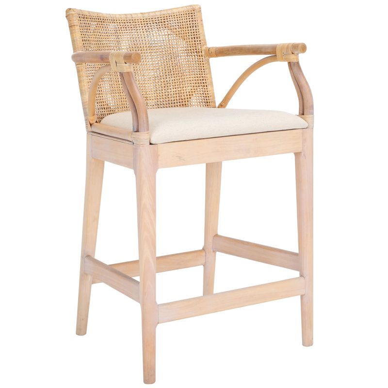 Caedon Gianni Rattan Upholstered Counter Stool, Natural/White Seat/Natural Frame