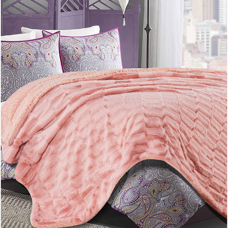 Couverture élégante en microfibre embossée rectangulaire, Pêche