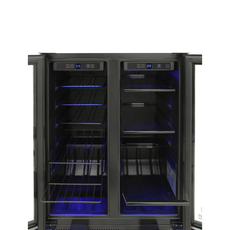 Black Stainless Steel Dual Zone Wine and Beverage Cooler with Interior Lighting