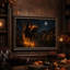 Cavalier squelette enflammé sur un cheval noir au clair de lune, toile murale d'Halloween-541753425