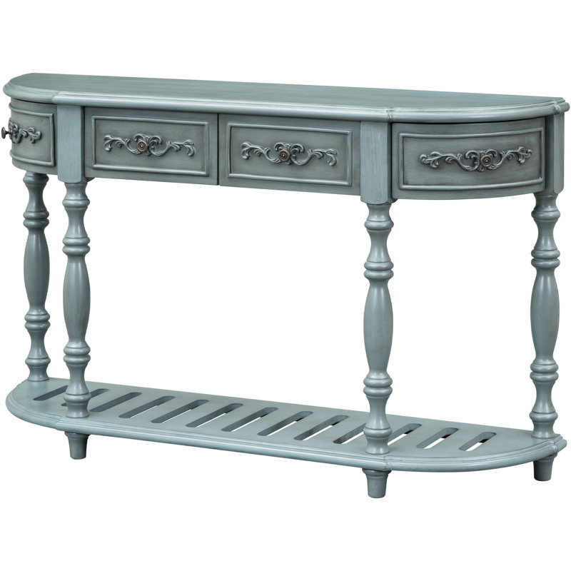 Antique Blue Console Table For Living Room, 4 Drawers & 1 Shelf, And Solid Wood Hallway,