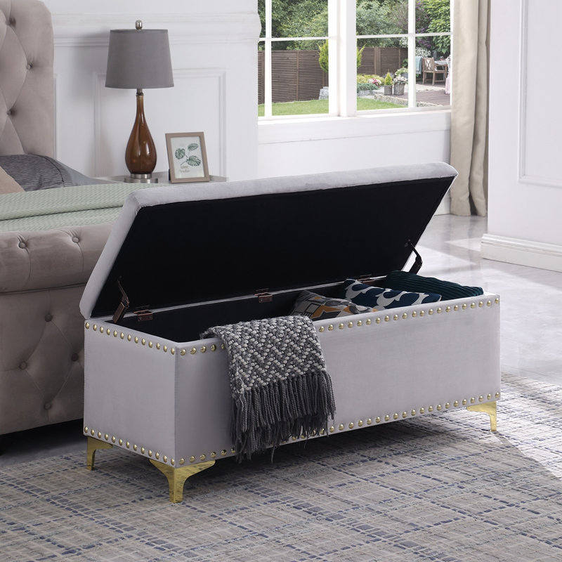 Banc de rangement rembourré Kassa, Velvet Grey