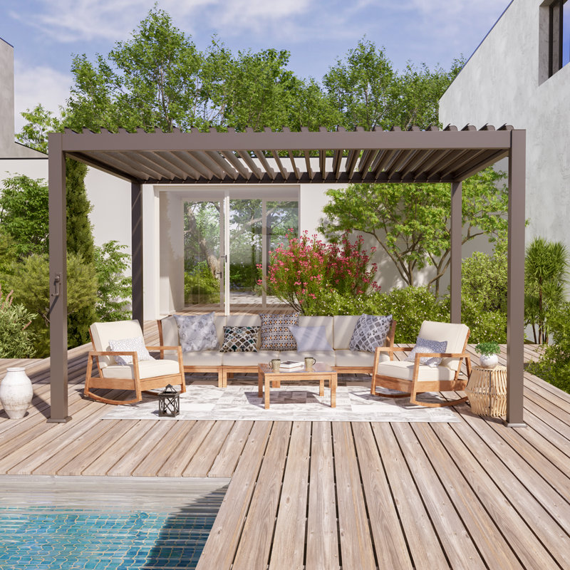 Pergola à persiennes en aluminium avec auvent, 10 pi. x 13 pi