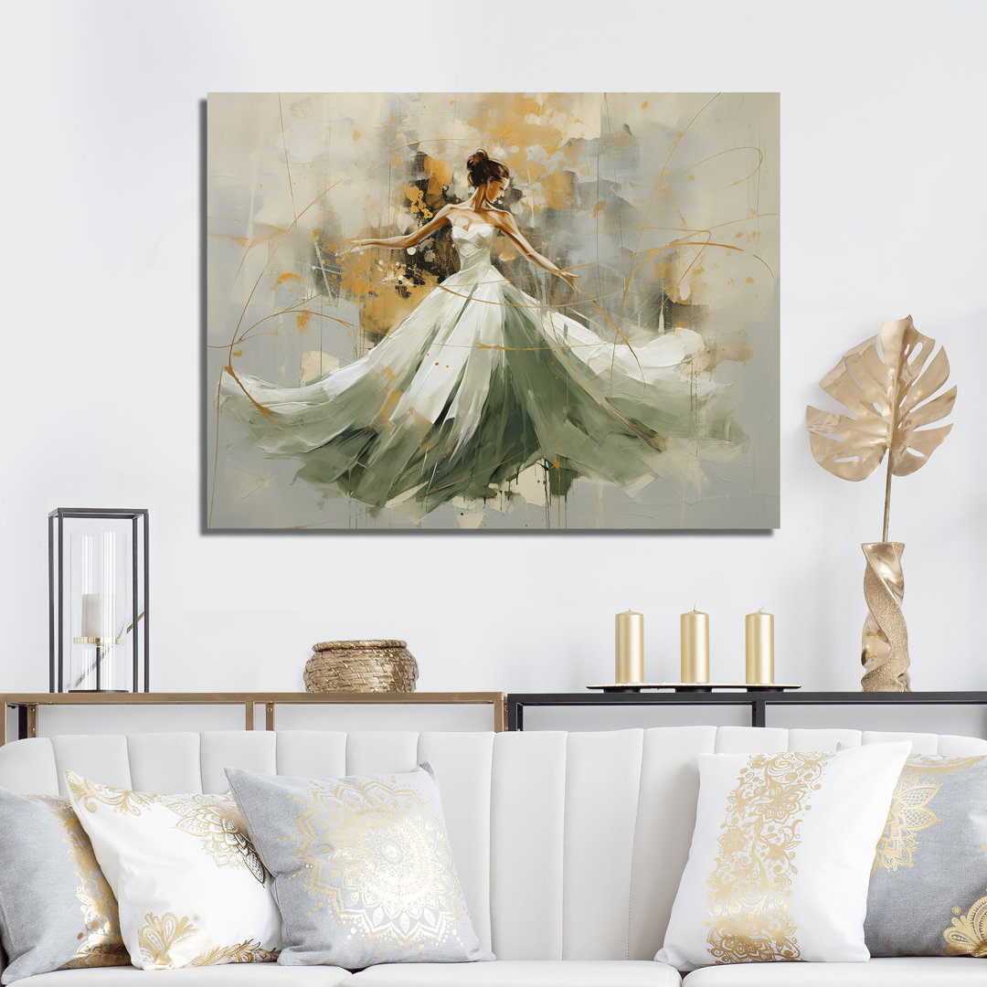 Abstract Canvas Wall Art, Green and Gold Ballet Dance Print - Green And Gold Ballet Dance House of Hampton® Overall 