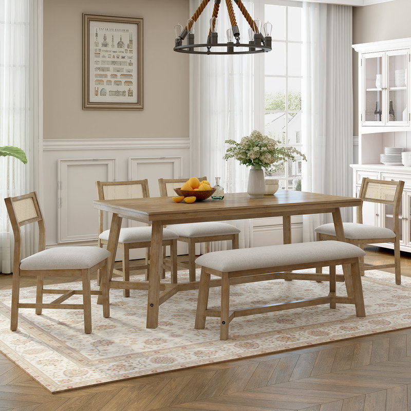 Josanne 6 - Person Trestle Dining Set, Natural Wood Wash