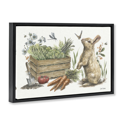 Gardening Bunny Scene Framed Floater Canvas by Leslie Trimbach