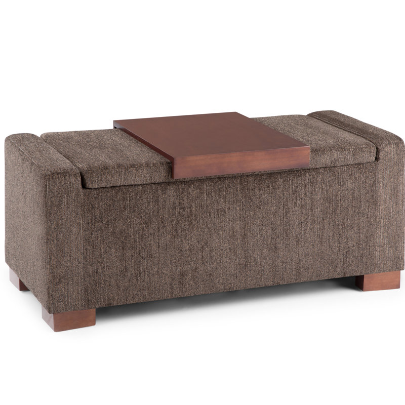 Bretton 42"W Upholstered Polyester Fabric Transitional Rectangular Lift-Top Storage Ottoman with Tray Table Top