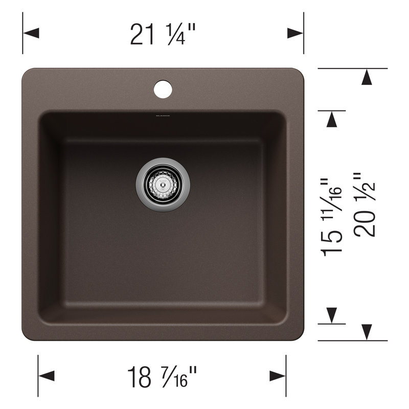Liven SILGRANIT 21" Single Bowl Dual Mount Kitchen Sink, Café