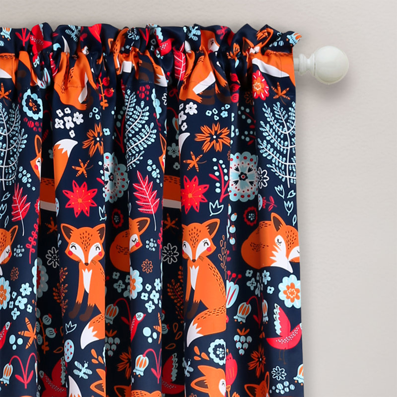Pixie Fox Room Darkening Curtain Pair, Navy/Orange
