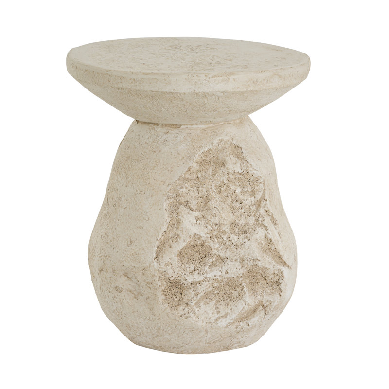 Laigha Modern Coastal Organic Pear-Shaped Sculptural  MGO Side Table for Patio, Balcony, Living Room, Beige