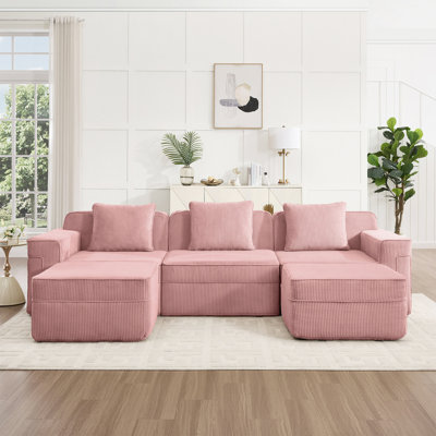 Modular Sectional Boneless Sofa, Cloud Sectional Couch With Deep Seat, Modern Modular Sofa Couch With Throw Pillows And Movable Ottoman, Corduroy Fabric